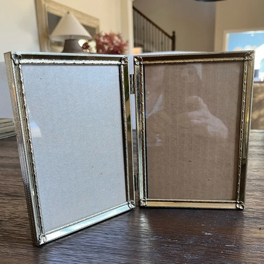 Gold Brass Hinged Frame with Glass | Vintage Retro MCM | 7”T